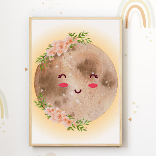 Måne Blomma Boho Barn Rum Poster Barnkammare Tryck