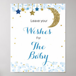 Måne Blue Baby Shower Önskemål för Baby-tecken Poster