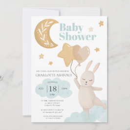 Måne Bunny Balloons Neutralt Baby Shower Inbjudningar