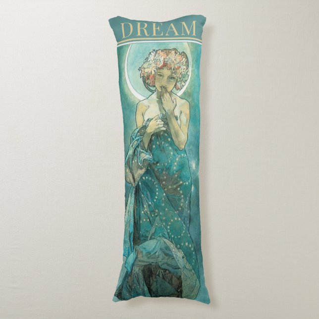 "Måne"by Mucha, Dream Grönt Body Pillow Kroppskudde (Framsidan Vertikal)