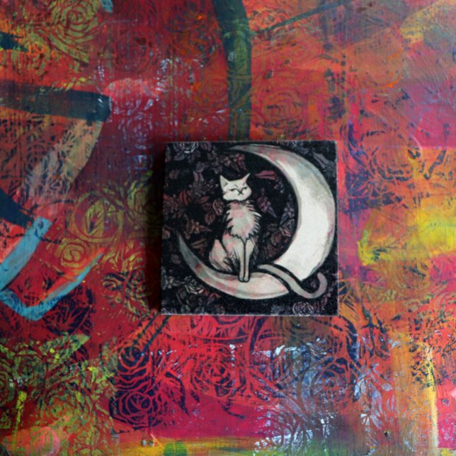 Måne Cat Moonchild blomkatt Stenunderlägg (Skapare uppladdad)