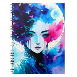 Måne Child Anime Fantasy Art Anteckningsbok