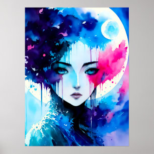 Måne Child Anime Fantasy Art Poster
