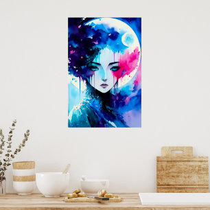 Måne Child Anime Fantasy Art Poster