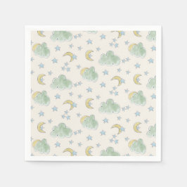 Måne Cloud Star Hand plockade Watercolor Baby Show Pappersservett