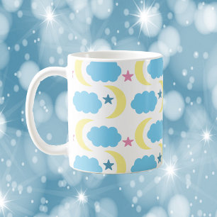 Måne Cloud Stars Mönster Gult Blue Kaffemugg