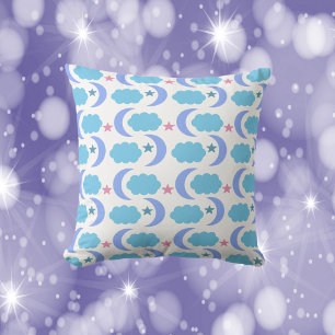 Måne Cloud Stars Mönster Lila Blue Kudde