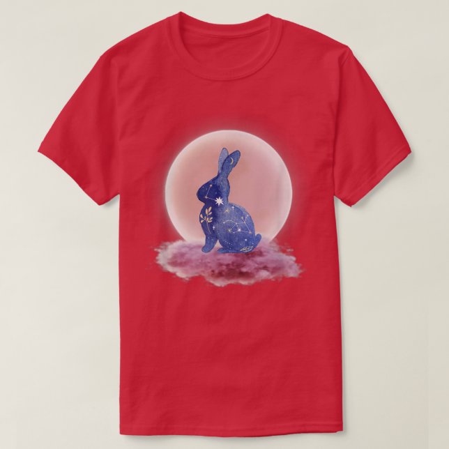 Måne Clouds and Bunny Astrology Pagan Divination M T Shirt (Design framsida)