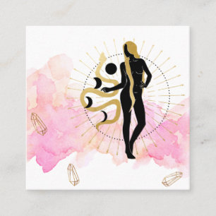 *~* Måne Cosmic Black Goddes Guld Rays Crystals Fyrkantigt Visitkort