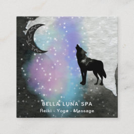 *~* Måne Cosmic .  Howling Varg Rainbow Shaman  Fyrkantigt Visitkort