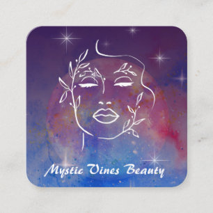 *~* Måne Cosmic Nebula Plant Goddess Blommigt QR Fyrkantigt Visitkort