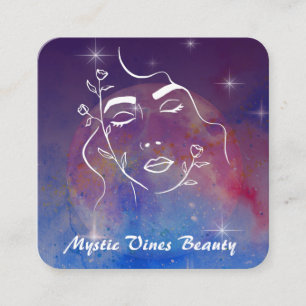 *~* Måne Cosmic Plant Goddes Woman Blommigt QR Fyrkantigt Visitkort