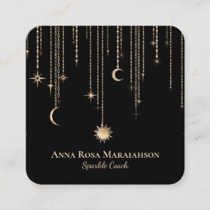 *~* Måne Cosmic Stars Guld Gnistra Sol Glitter Fyrkantigt Visitkort