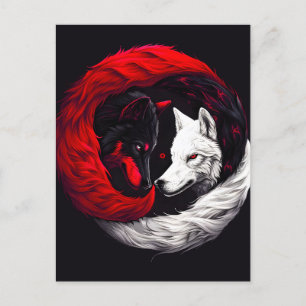 Måne Crimson Red White Varg Helg Vykort