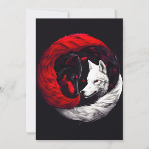 Måne Crimson Red White Varg Julkort