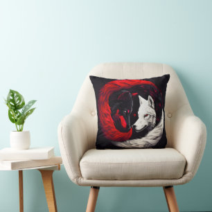 Måne Crimson Red White Varg Kudde