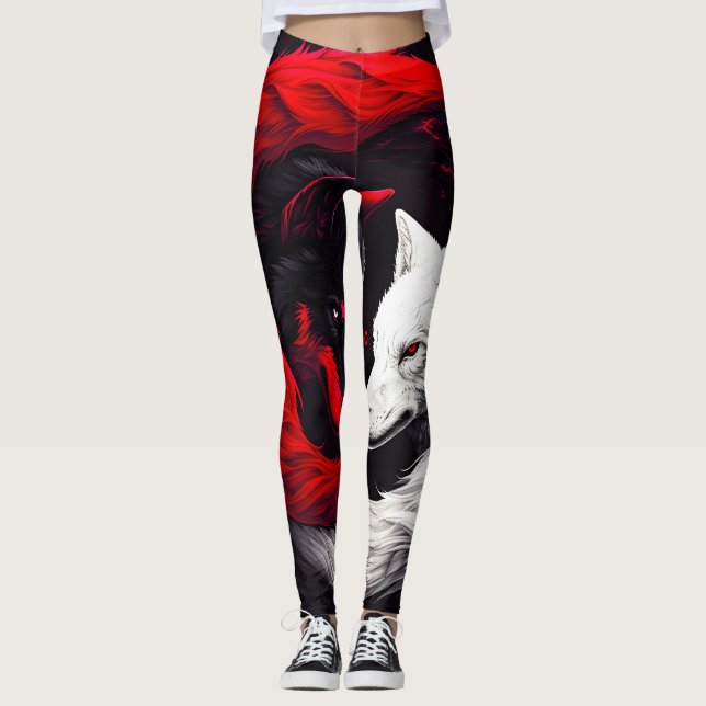 Måne Crimson Red White Varg Leggings (Framsida)