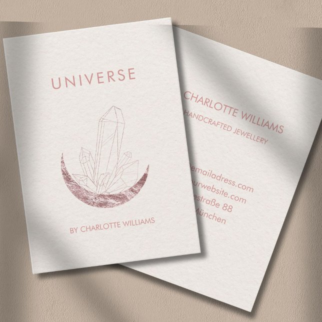 Måne Crystal Energy Healer Affärskort Visitkort (Moon Crystal Energy Healer Business Card - Beige - Old-Rose-Gold-Rose.)