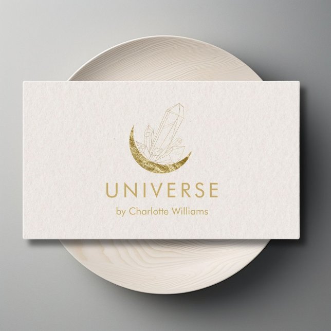 Måne Crystal Energy Healer Visitkort (Moon Crystal Energy Healer QR-Code Business Card - Beige Violet)