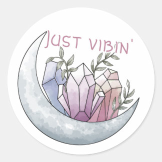 Måne Crystal "Just Vibin" Round Sticker Runt Klistermärke