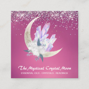 *~* Måne Crystals Blommigt Rosa Glitter Fyrkantigt Visitkort