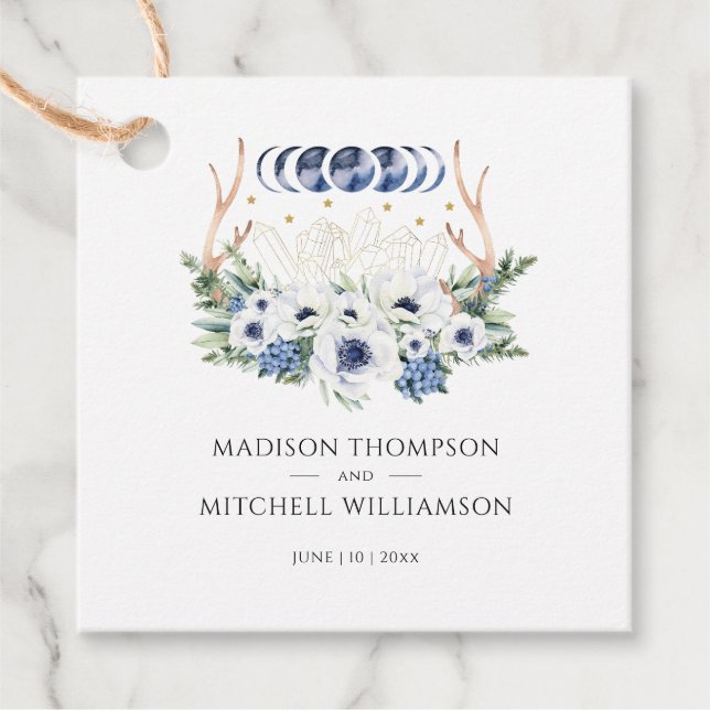 Måne Crystals Flowers Boho Metaphysical Bröllop Gåvor Etiketter (Framsida)