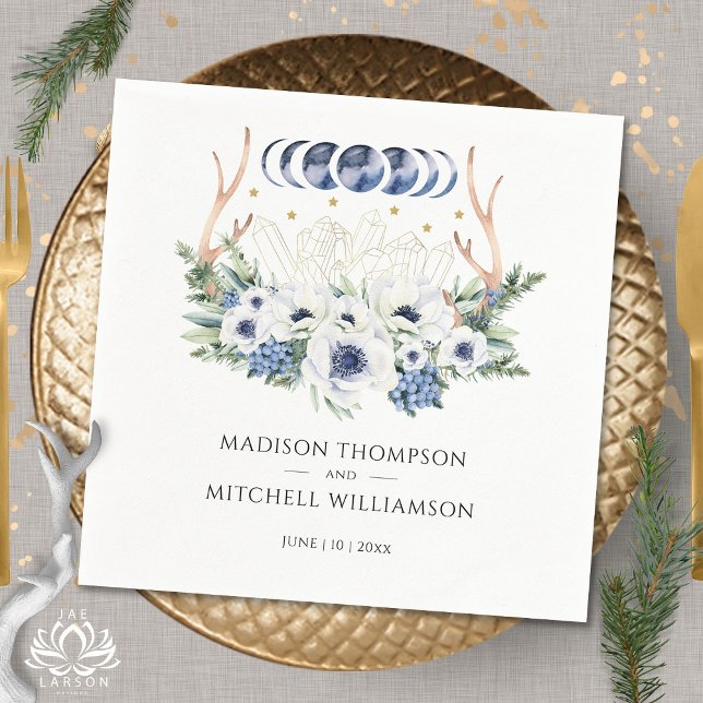 Måne Crystals Flowers Boho Metaphysical Bröllop Pappersservett (Skapare uppladdad)