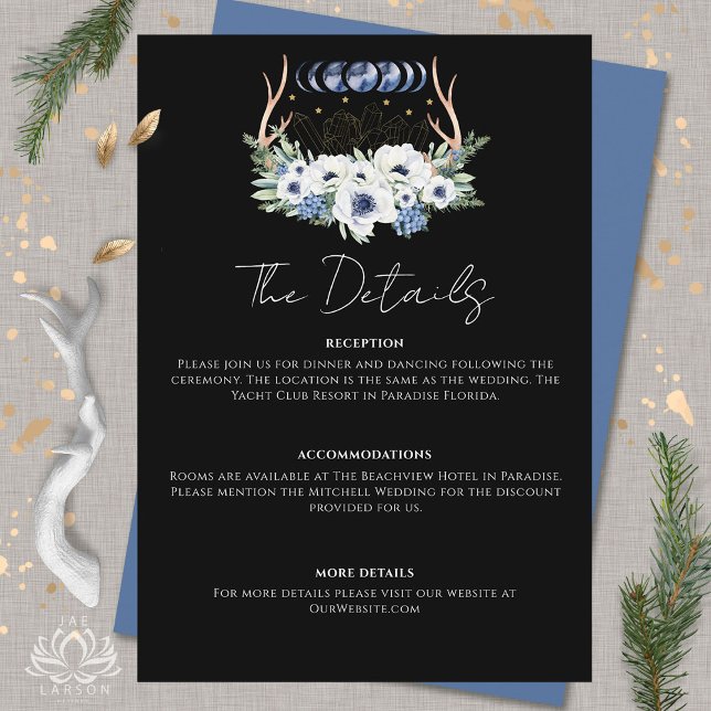 Måne Crystals Flowers Boho Metaphysical Bröllop Tilläggskort (Moon Crystals Flowers Boho Metaphysical Wedding Enclosure Card by Jae Larson Designs)