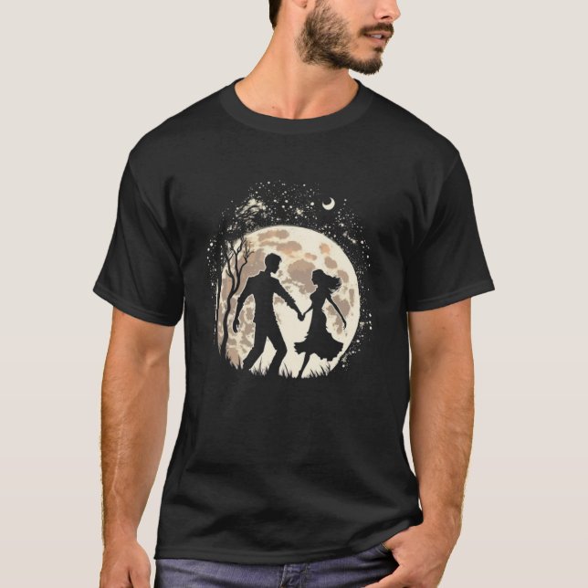 Måne Dancing Par Moonlight Silhouette 3 T Shirt (Framsida)