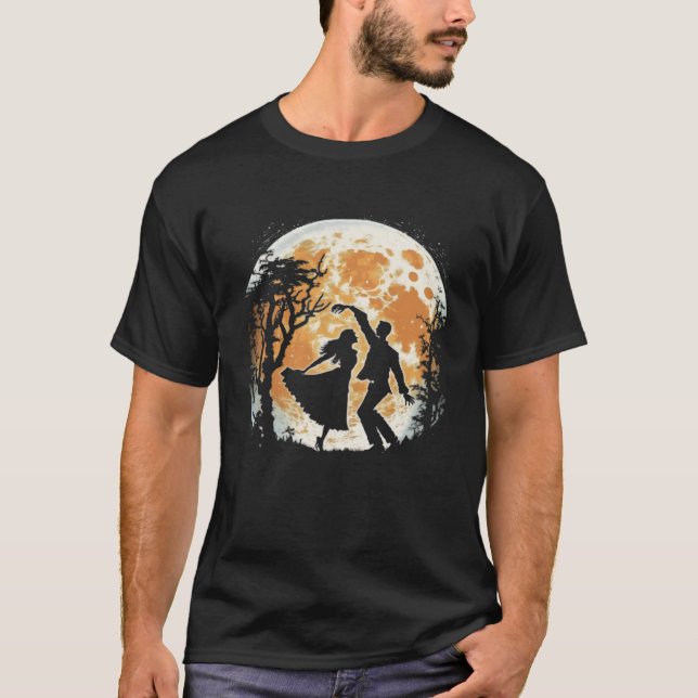 Måne Dancing Par Moonlight Silhouette T Shirt (Framsida)