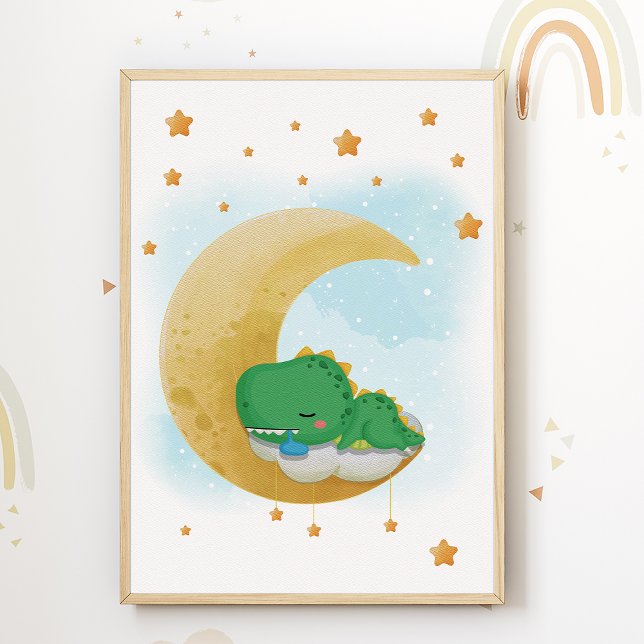 Måne Dinosaurie Nurserieskylt Dino Barn Rum Affisc Poster (Skapare uppladdad)