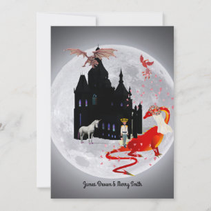 Måne Dragon Prince Unicorn Phoenix Castle Bröllop Inbjudningar