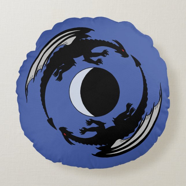 Måne Dragons Fantasy Design Round Pillow Rund Kudde (Framsidan)