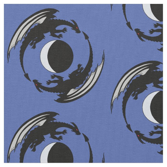 Måne Dragons Fantasy Design Tyg (Närbild)