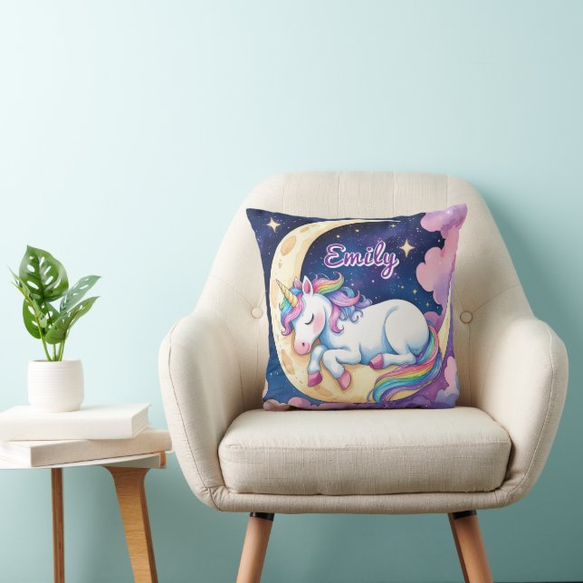 Måne Dream Unicorn Pillow - Editable Namn Kudde (Stol)