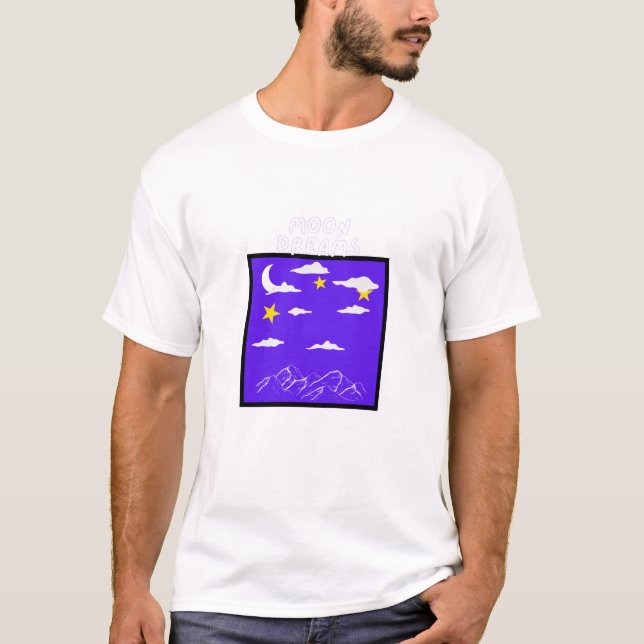 Måne Dreams - Night Himmel med berg och stjärnor T Shirt (Framsida)