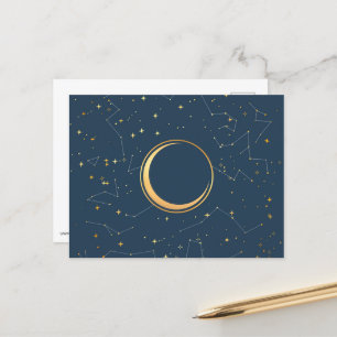 Måne Eclipse Constellellations Navy och Guld Cresc Vykort