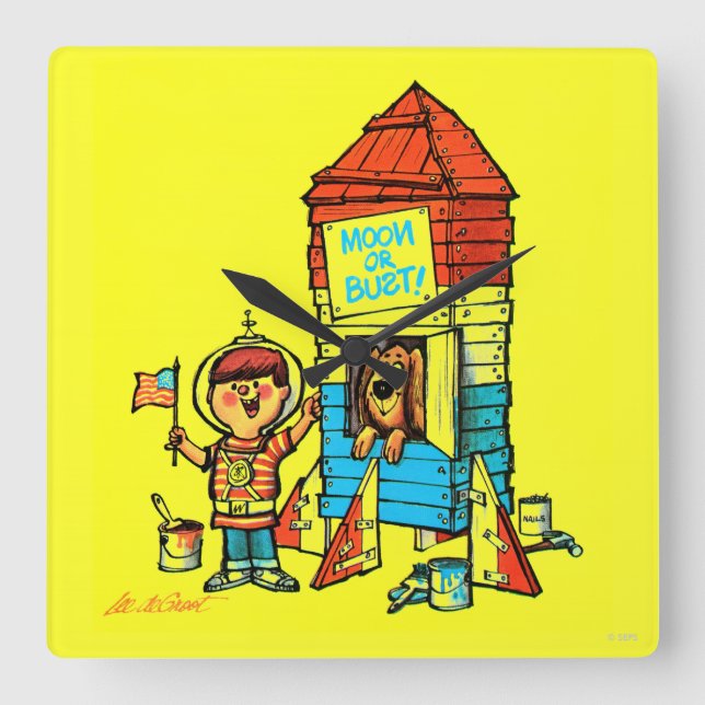 Måne eller byst! fyrkantig klocka (Framsida)