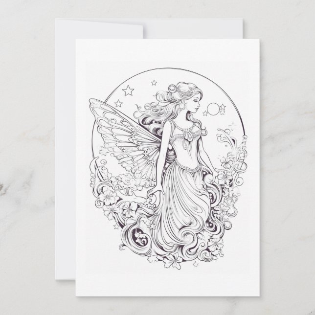 Måne Fairy Färg ditt eget hälsningskort (Framsida)