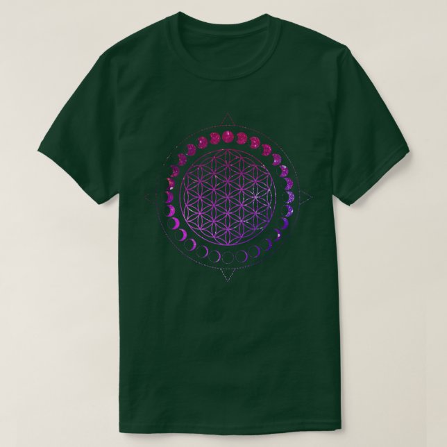 Måne-faserna blommar av livets Mandala Divine Geom T Shirt (Design framsida)