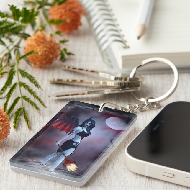 Måne fire Succubus Nyckelring (Högra Framsidan)