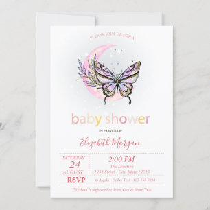 Måne fjäril prickig baby shower inbjudan