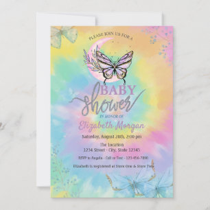 Måne fjärilar Tie Dye Baby Shower Inbjudningar
