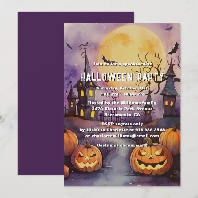 Måne Fladdermus Jack O'Lanternes Halloween fest Inbjudningar (Fram/baksida)