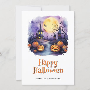 Måne Fladdermus Pumpkins Happy halloween Card Julkort