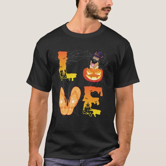 Måne Flip Flop Spindel Pumpa Tysk Shepherd KÄRLEK T Shirt (Framsida)