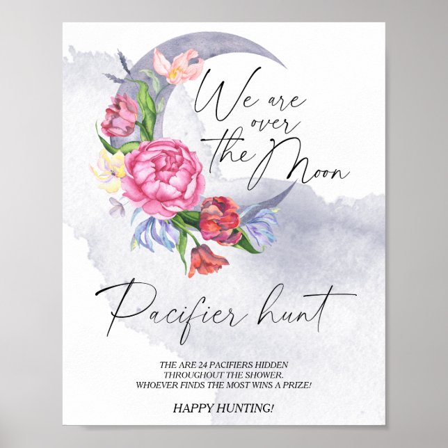 Måne Flowers Nappar jagar babyduschspel i Poster (Framsidan)