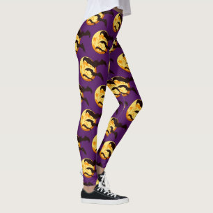 Måne Flygande Fladdermöss Cute Halloween Orange oc Leggings