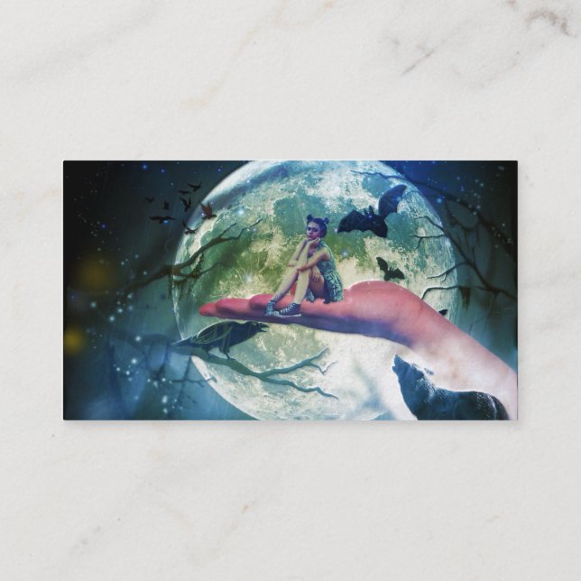 Måne för fladdermöss för vargflicka korpsvart visitkort (Baksida)