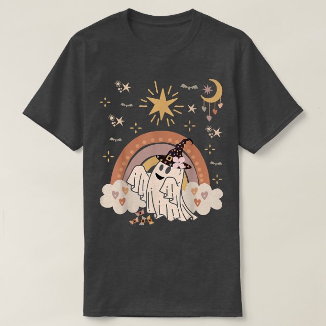 Måne för Halloween, härdad Groovy-Blommigt, Cute G T Shirt (Design framsida)